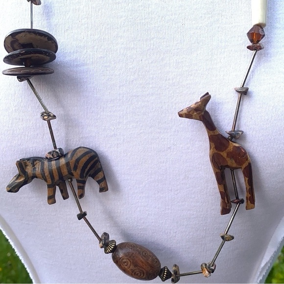 Animal Print Long African Safari Bead Necklace Hand painted zebra and giraffe. - Picture 5 of 8